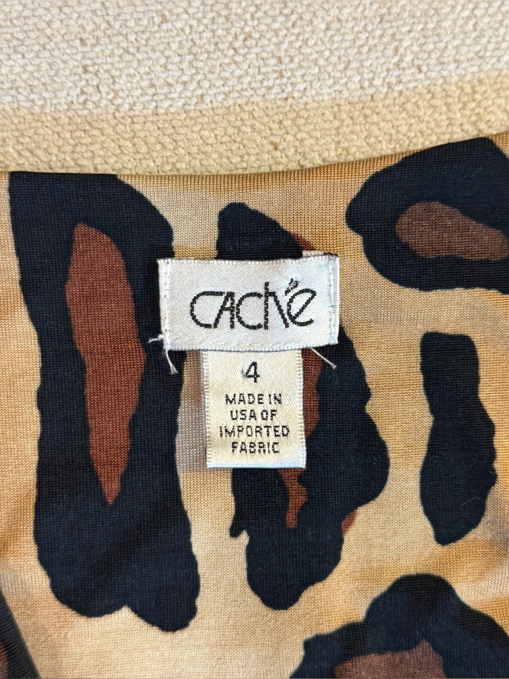 Vintage Cache Sexy Leopard Print Midi Slip Dress S with Wood Belt Ring Detail - Picture 4 of 4